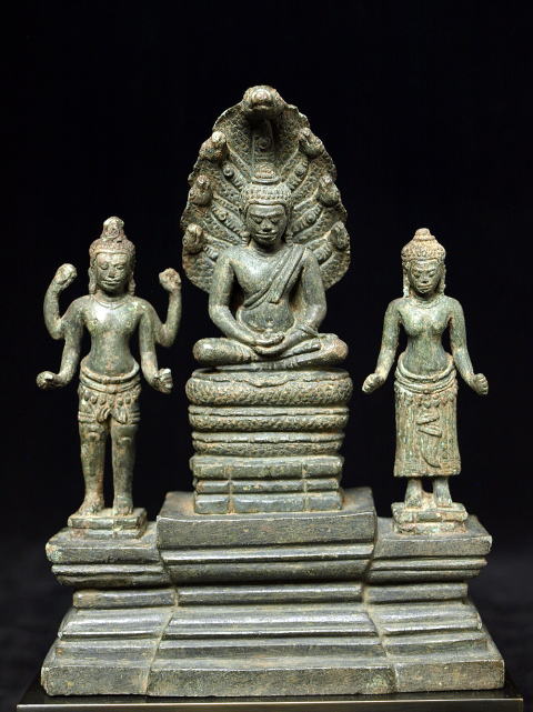 クメール美術 仏教の三尊像 バイヨン様式 青銅